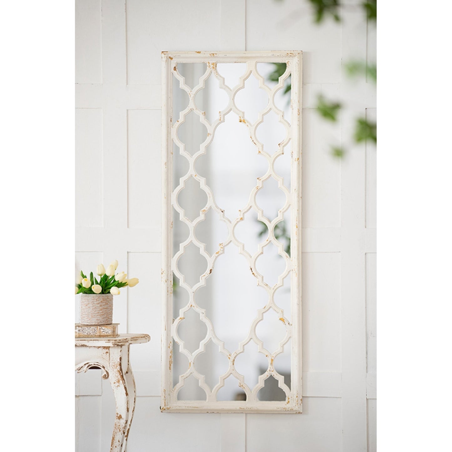 Distressed White Floor Mirror