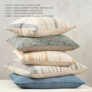 24X24 Lina Linen Cushion, Arctic Blue