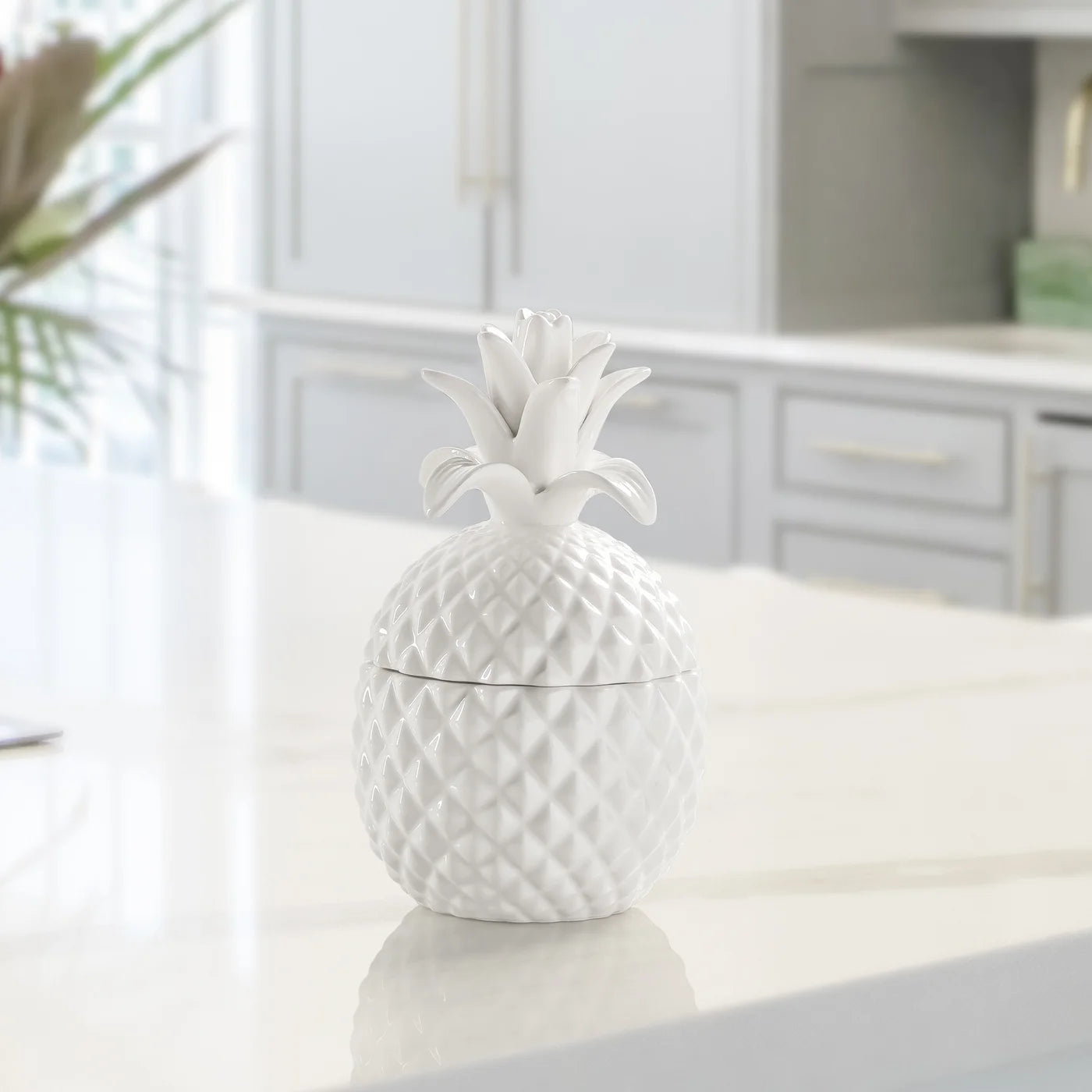 Pineapple 8" White Ceramic Canister- Small