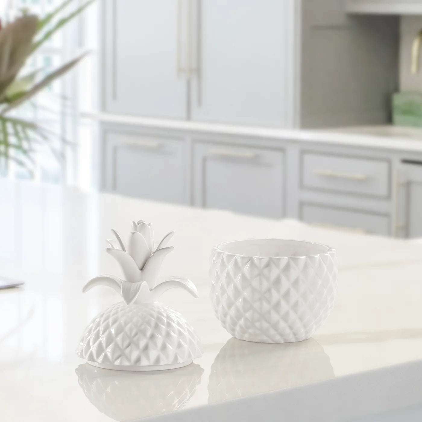 Pineapple 8" White Ceramic Canister- Small