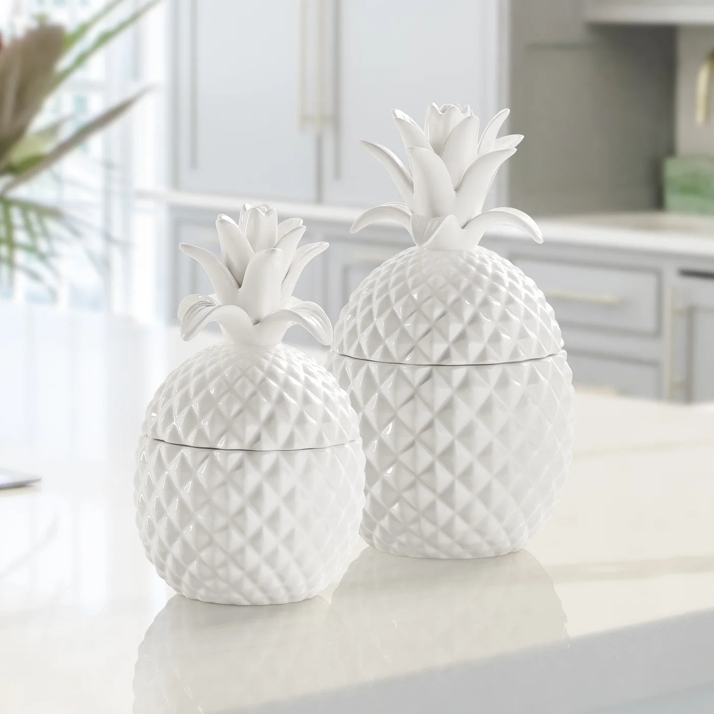 Pineapple 11" White Ceramic Canister- Large