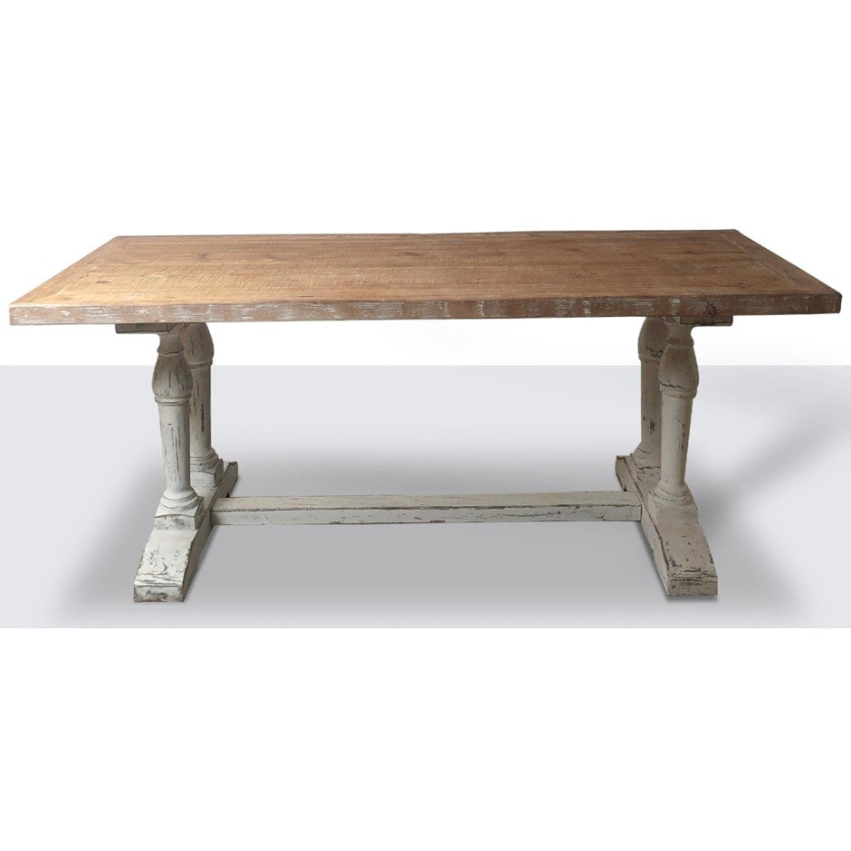 Short Recycled Old Pine Dining Table, Rustic White Finish, Special Order Only