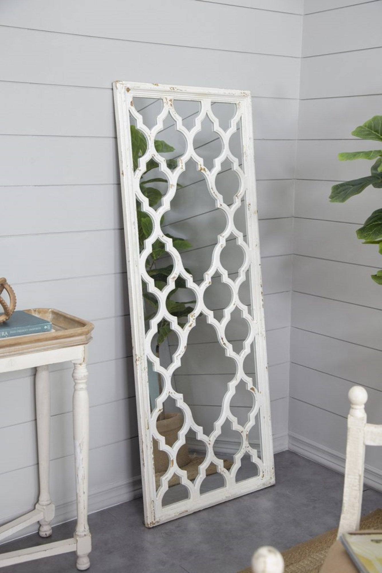 Distressed White Floor Mirror